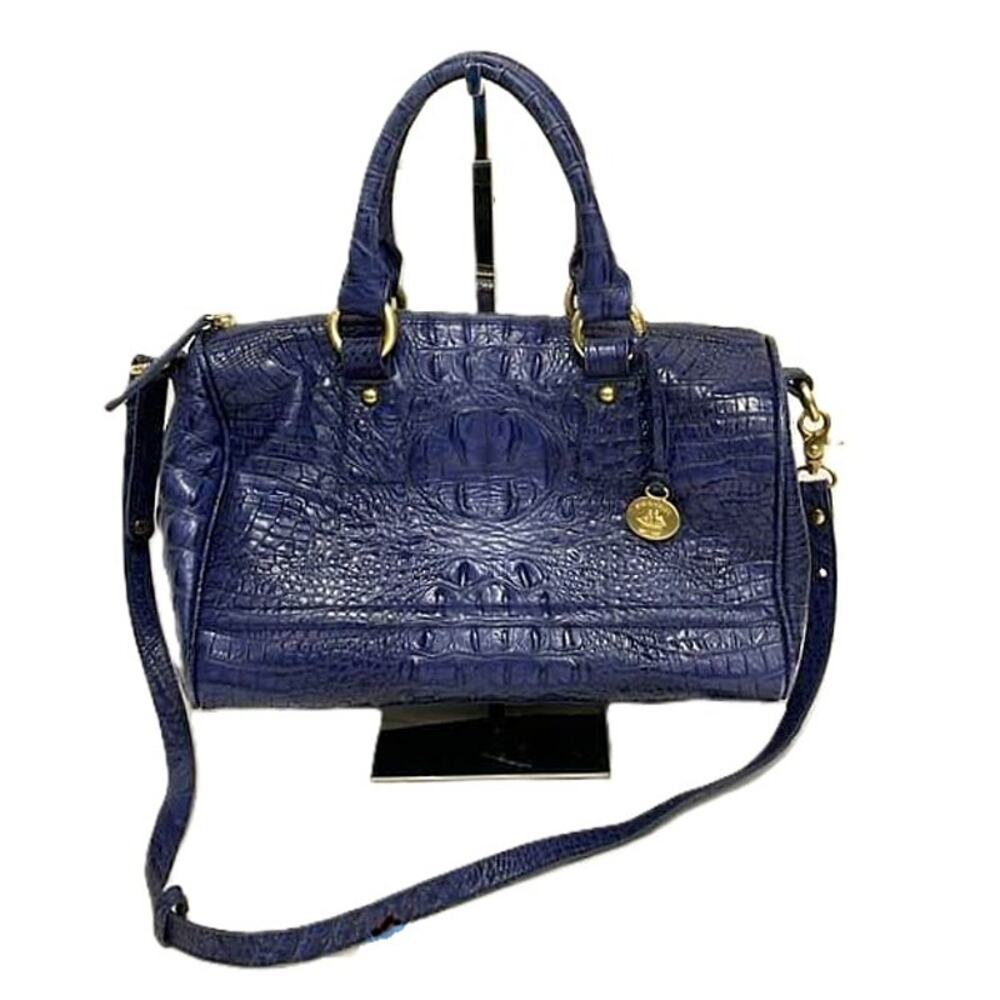Brahmin Stacy Blue Melbourne Croc Embossed Cowhide Leather Satchel Bag